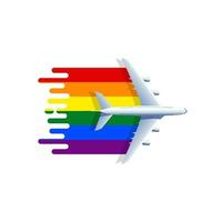 avião com bandeira de cor lgbt. vetor