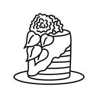 grande bolo com flor decoração. desenho animado estilo. mão desenhado linha arte vetor ilustração isolado em branco fundo.