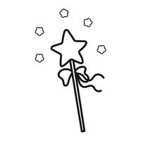 Magia bastão com Estrela e fita. desenho animado estilo. mão desenhado linha arte vetor ilustração isolado em branco fundo.