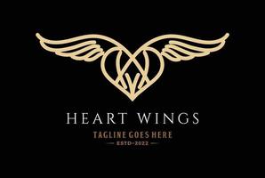 elegante luxo vôo dourado coração amor asas logotipo Projeto vetor