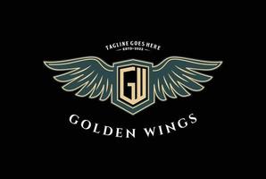 vintage retro elegante dourado asas com escudo logotipo Projeto inspiração vetor