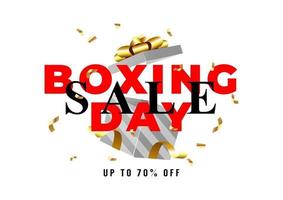 venda de boxe com modelo de banner de caixa de presente. oferta especial do boxing day com 50% de desconto. vetor