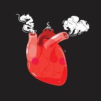 coração humano fumando cigarro representando vício vetor