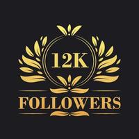 12k seguidores celebração Projeto. luxuoso 12k seguidores logotipo para social meios de comunicação seguidores vetor