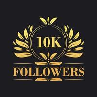 10k seguidores celebração Projeto. luxuoso 10k seguidores logotipo para social meios de comunicação seguidores vetor