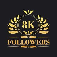 8k seguidores celebração Projeto. luxuoso 8k seguidores logotipo para social meios de comunicação seguidores vetor