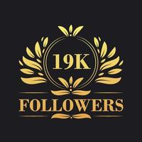 19k seguidores celebração Projeto. luxuoso 19k seguidores logotipo para social meios de comunicação seguidores vetor