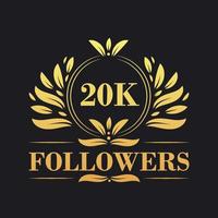 20k seguidores celebração Projeto. luxuoso 20k seguidores logotipo para social meios de comunicação seguidores vetor