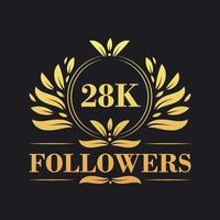 28k seguidores celebração Projeto. luxuoso 28k seguidores logotipo para social meios de comunicação seguidores vetor