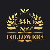 34k seguidores celebração Projeto. luxuoso 34k seguidores logotipo para social meios de comunicação seguidores vetor