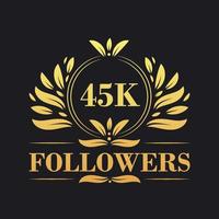 45k seguidores celebração Projeto. luxuoso 45k seguidores logotipo para social meios de comunicação seguidores vetor