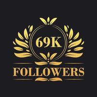 69k seguidores celebração Projeto. luxuoso 69k seguidores logotipo para social meios de comunicação seguidores vetor