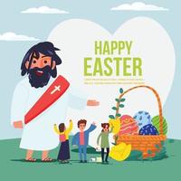 jesus com pessoas e ovos de páscoa. conceito de Páscoa feliz.
