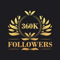 360k seguidores celebração Projeto. luxuoso 360k seguidores logotipo para social meios de comunicação seguidores vetor