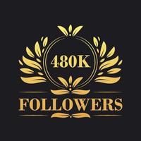 480 mil seguidores celebração Projeto. luxuoso 480 mil seguidores logotipo para social meios de comunicação seguidores vetor