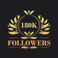 180k seguidores celebração Projeto. luxuoso 180k seguidores logotipo para social meios de comunicação seguidores vetor