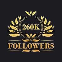 260k seguidores celebração Projeto. luxuoso 260k seguidores logotipo para social meios de comunicação seguidores vetor