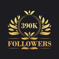390 mil seguidores celebração Projeto. luxuoso 390 mil seguidores logotipo para social meios de comunicação seguidores vetor
