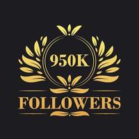 950 mil seguidores celebração Projeto. luxuoso 950 mil seguidores logotipo para social meios de comunicação seguidores vetor