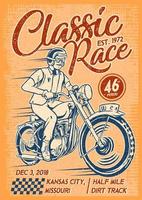 livre e elegante homem equitação clássico motocicleta vintage poster vetor