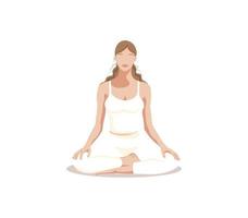 ioga garota. uma menina faz ioga dentro uma lótus posição em uma branco fundo. a conceito do meditação, ioga e uma saudável estilo de vida. sem rosto estilo. vetor ilustração.