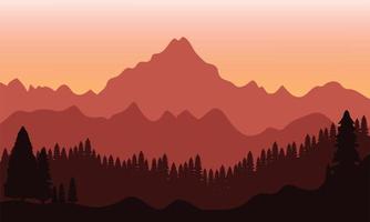 panorama com montanha e pinho árvore silhueta ilustração vetor