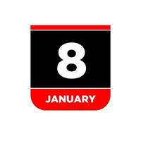 8 janeiro vetor calendário vetor ícone. 8 jan cartão.