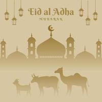 feliz eid al adha Mubarak com animal qurban silhueta vetor
