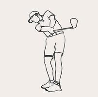 minimalista golfe linha arte, extremo esporte, jogador de golfe atleta, simples esboço, esboço desenho, vetor ilustração, Preto linhas golfe