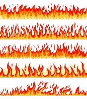 desenho animado chama fronteira. vermelho ou laranja quente queimando chamas, ardente incêndios, incêndios florestais. desatado horizontal fogo flamejante fronteiras vetor conjunto