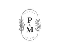 inicial PM cartas lindo floral feminino editável premade monoline logotipo adequado para spa salão pele cabelo beleza boutique e Cosmético empresa. vetor