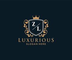 modelo de logotipo de luxo real inicial da letra zl em arte vetorial para restaurante, realeza, boutique, café, hotel, heráldica, joias, moda e outras ilustrações vetoriais. vetor