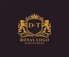 modelo de logotipo de luxo real de leão de letra dt inicial em arte vetorial para restaurante, realeza, boutique, café, hotel, heráldica, joias, moda e outras ilustrações vetoriais. vetor