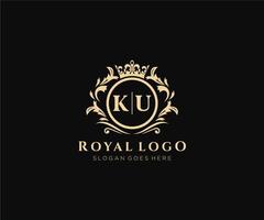 inicial ku carta luxuoso marca logotipo modelo, para restaurante, realeza, butique, cafeteria, hotel, heráldico, joia, moda e de outros vetor ilustração.
