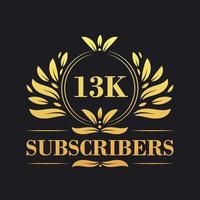 13k assinantes celebração Projeto. luxuoso 13k assinantes logotipo para social meios de comunicação assinantes vetor