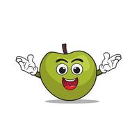 fruta maçã desenho animado mascote personagem com mãos acima e Diversão sorriso. vetor ilustração