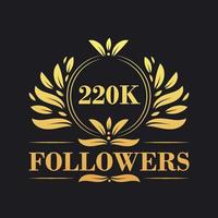 220 mil seguidores celebração Projeto. luxuoso 220 mil seguidores logotipo para social meios de comunicação seguidores vetor