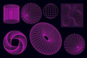 geométrico estrutura de arame formas e grades dentro néon Rosa. 3d abstrato fundos, padrões, cyberpunk elementos dentro na moda psicodélico estilo. ano 2000 . vetor