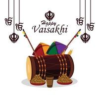 poster feliz vaisakhi com tambor criativo vetor