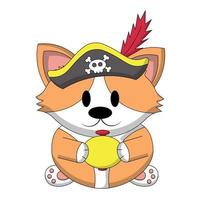 fofa corgi pirata com compas dentro cor vetor