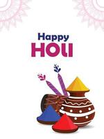 poster de celebração do festival da cultura hindu holi feliz com panela de lama de cores criativas e arma colorida vetor