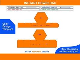 hexagonal caixa com tampa, presente caixa dieline modelo cor Projeto modelo vetor