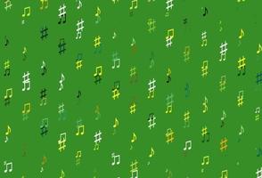 pano de fundo de vetor verde e amarelo claro com notas musicais.