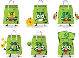 reciclar saco desenho animado personagem com fofa emoticon trazer dinheiro vetor