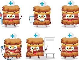 médico profissão emoticon com frango sanduíche desenho animado personagem vetor