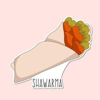 vetor mão desenhado shawarma, Kebab adesivo em Rosa fundo