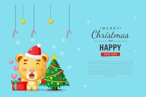 urso fofo, modelo de design de banner de feliz natal vetor