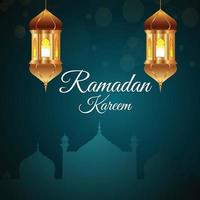 Fundo eid mubarak ou ramadan mubarak com lanterna dourada criativa vetor