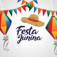 Brasil festival festa junina fundo com bandeira de festa colorida e lanterna de papel vetor