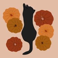 fofa desenho animado outono outono feriado vetor ilustração com Preto gato e abóboras
